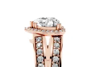Heart Cut Diamond Halo Ring Set in Rose gold with Double Pavé Split Shank