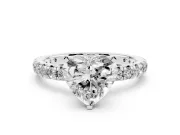 Heart-Shaped Pavé Solitaire Engagement Ring Setting | Shared Prong Band | Sterling Silver