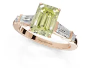 Emerald Cut Tapered Baguette Engagement Ring Setting for a Fancy Yellow Lab-Grown Diamond | Bar Set Sides | Rose Gold