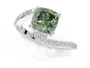 Cushion Cut Bypass Pavé Engagement Ring Setting for a Fancy Green Lab-Grown Diamond | Platinum