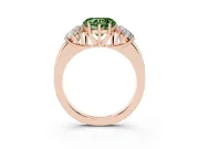 Fancy Green Heart Cut Diamond Three-Stone Ring Set in Rose gold with Bold Center and Classic Band