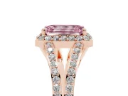 Emerald Cut Split Shank Halo Engagement Ring Setting for a Fancy Pink Lab-Grown Diamond | Rose Gold