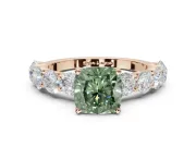 Cushion Cut Side Stone Engagement Ring Setting for a Fancy Green Lab-Grown Diamond | Scalloped Prong Accents | Rose Gold