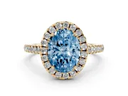 Oval Raised Halo Engagement Ring Setting for a Fancy Blue Lab-Grown Diamond | Yellow Gold