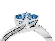 Fancy Blue Asscher Cut Diamond Solitaire Ring Set in White gold with Intertwined Pavé Twist Band