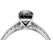Fancy Black Emerald Cut Diamond Solitaire Milgrain Engraved Band Set in Platinum with Prong Setting