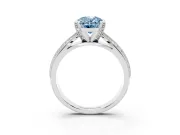 Fancy Blue Oval Cut Diamond Solitaire Ring Set in Silver with Milgrain Double Row Round Pavé Band