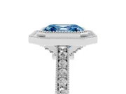 Asscher Cut Vintage Milgrain Halo Engagement Ring Setting for a Fancy Blue Lab-Grown Diamond | Bezel Head | White Gold