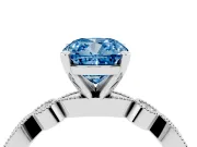 Fancy Blue Cushion Cut Diamond Solitaire Engagement Ring Set in White gold with Milgrain Bezel Accent Band
