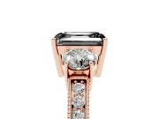 Emerald Cut Three Stone Engagement Ring Setting for a Black Center | Graduated Pavé Band | Rose Gold