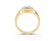 Emerald Cut Diamond Halo Engagement Ring Set in Yellow gold with Milgrain Pavé Band