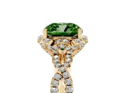 Fancy Green Cushion Cut Diamond Halo Twist Band Solitaire Ring Set in Yellow gold with Prong-Set Center Stone