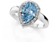 Fancy Blue Pear Cut Diamond Halo Ring Set in Platinum with Solitaire Band and Prong Setting
