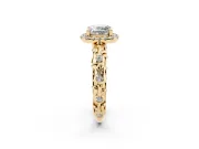 Cushion Cut Filigree Leaf Halo Engagement Ring Setting | Bezel Leaf Accents | Yellow Gold