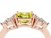Fancy Yellow Asscher Cut Diamond Solitaire Ring Set in Rose gold with Cluster Accents on Each Side