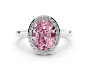 Fancy Pink Oval Cut Diamond Halo Ring Set in Silver with Solitaire Band and Prong Setting