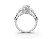 Round Cut Diamond Vintage-Inspired Milgrain Ring Set in White gold with Accent Split Shank