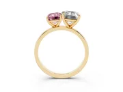 Fancy Pink Emerald Cut and Emerald Cut Toi Moi Ring Set in Yellow gold with Prong Setting