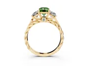 Fancy Green Emerald Cut Diamond Three-Stone Ring Set in Yellow gold with Braided Band