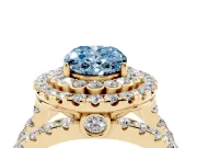 Oval Double Halo Split Shank Engagement Ring Setting for a Fancy Blue Lab-Grown Diamond | Pave Strands | Yellow Gold