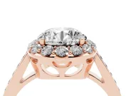 Round Cut Diamond Floral Halo Ring Set in Rose gold with Pavé Band and Prong Setting
