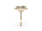 Fancy Green Marquise Lab-Grown Diamond Double Halo Statement Ring Set in Yellow Gold with Pavé Band