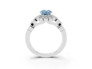 Oval Scalloped Halo Engagement Ring Setting for a Fancy Blue Lab-Grown Diamond | Heart Pavé Band | Platinum
