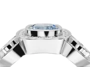 Cushion Cut Three Stone Halo Engagement Ring Setting for a Fancy Blue Lab-Grown Diamond | White Gold