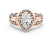 Pear-Shaped Halo Engagement Ring Setting | Two-Row Pave Split Shank | Rose Gold