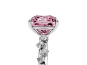 Fancy Pink Princess Cut Diamond Cluster Solitaire Ring Set in Silver with Prong Setting