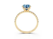 Fancy Blue Round Cut Diamond Brilliant Solitaire Ring Set in Yellow gold with Pavé Band and Prong Setting