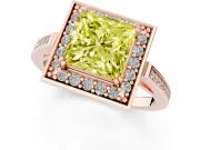 Princess Cut Halo Engagement Ring Setting for a Fancy Yellow Lab-Grown Diamond | Polished Halo Rim | Rose Gold