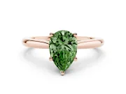 Fancy Green Pear Cut Diamond Solitaire Ring Set in Rose gold with Cathedral Band and Prong Setting