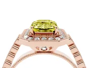 Emerald Cut Graduated Milgrain Halo Engagement Ring Setting for a Fancy Yellow Lab-Grown Diamond | Rose Gold