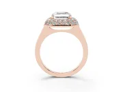 Asscher Cut Diamond Halo Engagement Ring Set in Rose gold with Solitaire Band and Prong Setting