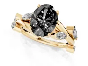 Oval Twisted Vine Engagement Ring Setting for a Black Center | Marquise Side Stones | Yellow Gold