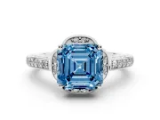 Asscher Cut Floral Pavé Engagement Ring Setting for a Fancy Blue Lab-Grown Diamond | Platinum