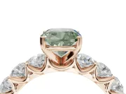 Cushion Cut Side Stone Engagement Ring Setting for a Fancy Green Lab-Grown Diamond | Scalloped Prong Accents | Rose Gold