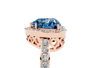 Fancy Blue Heart Cut Diamond Halo Ring Set in Rose gold with Pavé-Setting Band and Open Prong Center