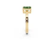 Fancy Green Emerald Cut Diamond Solitaire Ring Set in Yellow gold with Prong Head and Smooth Polished Band