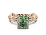 Radiant Cut Vintage Engagement Ring Setting for a Fancy Green Lab-Grown Diamond | Graduated Stations | Rose Gold