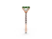 Emerald Cut Three Stone Engagement Ring Setting for a Fancy Green Lab-Grown Diamond | Pave Shoulders | Rose Gold