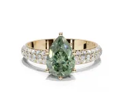 Pear-Shaped Domed Pavé Engagement Ring Setting for a Fancy Green Lab-Grown Diamond | Yellow Gold