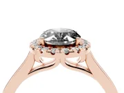 Fancy Black Oval Cut Halo Round Diamond Solitaire Ring Set in Rose gold with Pavé Band and Prong Setting