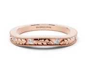 Round Lab-Grown Diamond Bezel Set Leaf Motif Wedding Band | Milgrain Edges | Rose Gold