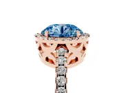 Round Halo Engagement Ring Setting for a Fancy Blue Lab-Grown Diamond | Half Pave Band | Rose Gold
