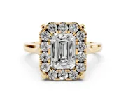 Emerald Cut Claw Corner Halo Engagement Ring Setting | Slim Plain Band | Yellow Gold