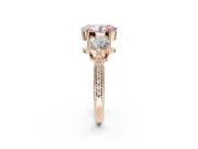 Oval Three Stone Engagement Ring Setting for a Fancy Pink Lab-Grown Diamond | Tapered Pave Band | Rose Gold