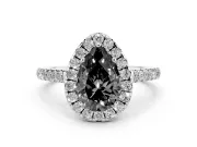 Pear-Shaped Halo Engagement Ring Setting for a Black Center | Pavé Shoulders | White Gold