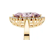 Fancy Pink Marquise Cut Diamond Halo Ring Set in Yellow gold with Round Halo and Smooth Solitaire Band